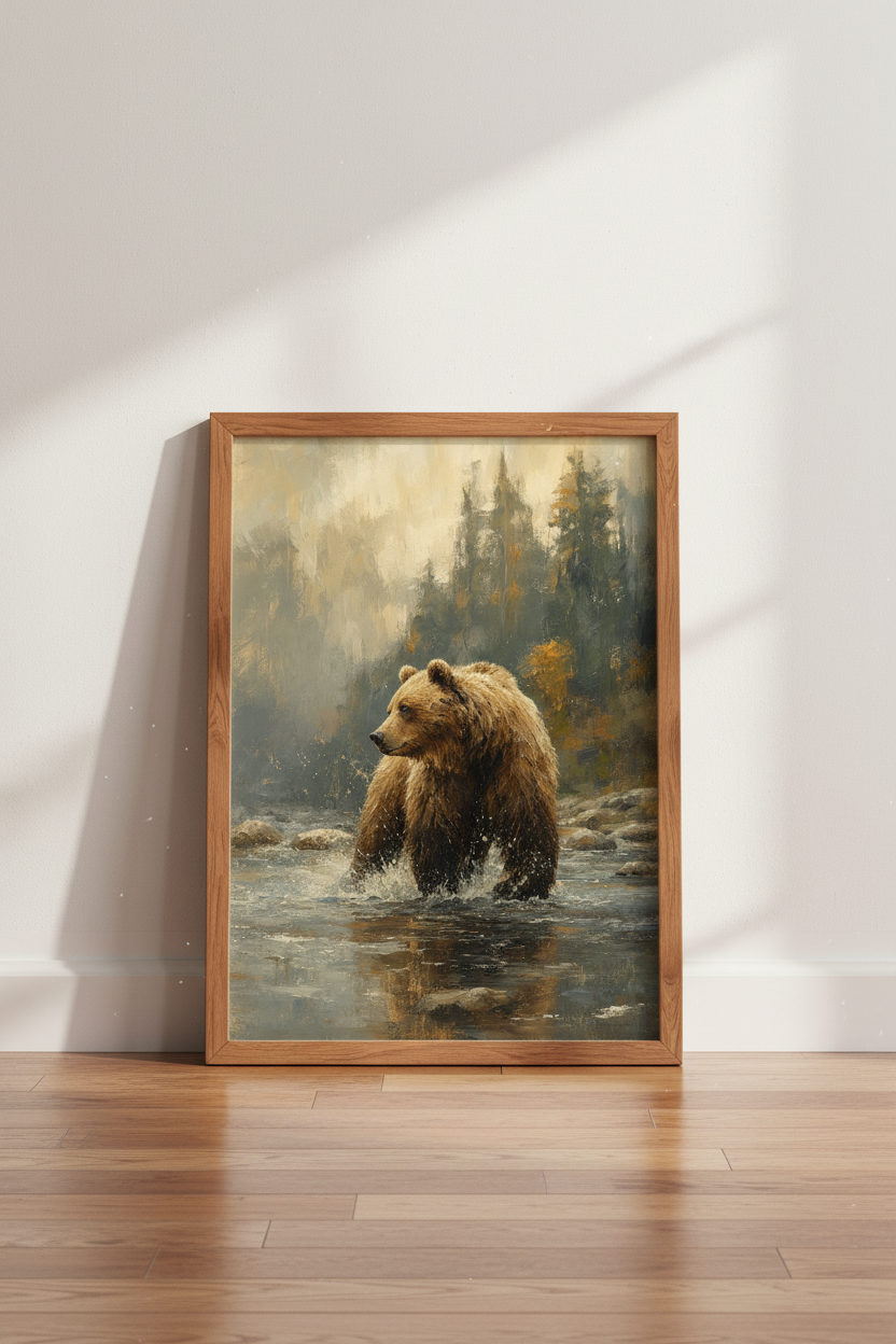 Grizzly Bear Oil Painting | Rustic Wildlife Art, Cabin &amp; Lodge Wall Decor