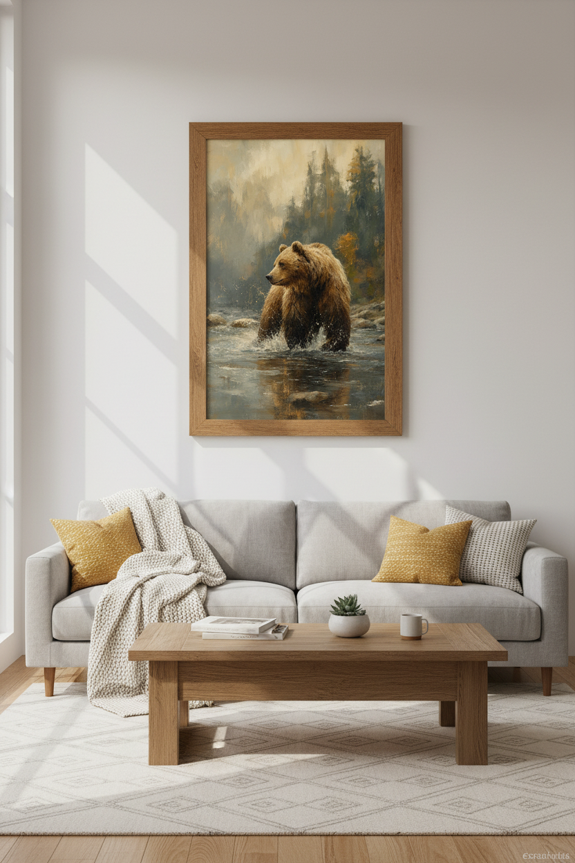 Grizzly Bear Oil Painting | Rustic Wildlife Art, Cabin &amp; Lodge Wall Decor