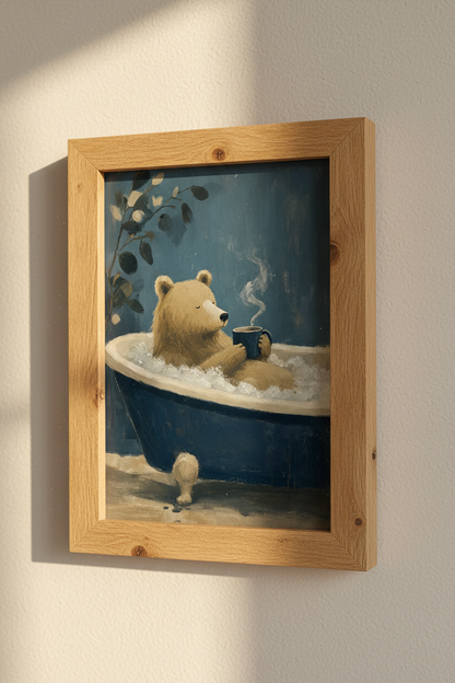 Bear in Bathtub Wall Art Print | Bathroom Decor | Whimsical Animal Poster