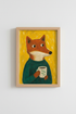 Fox Wall Art | Whimsical Coffee Creature Illustration, Sunny Living Room Decor