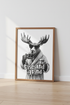 Funny Moose Coffee Wall Art | Rise and Grind Black and White Print, Kitchen Decor