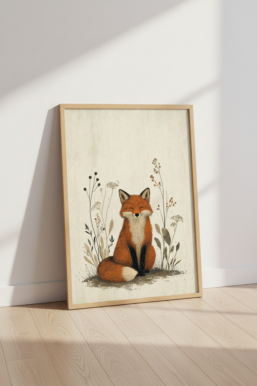 Red Fox Illustration | Woodland Nature Art, Kids Nursery &amp; Cottagecore Wall Decor