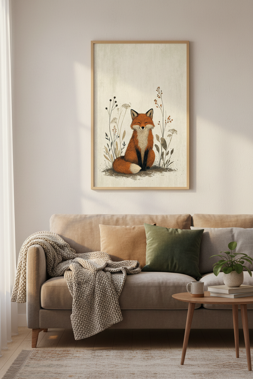 Red Fox Illustration | Woodland Nature Art, Kids Nursery &amp; Cottagecore Wall Decor