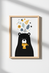 Cute Bear Wall Art | Playful Minimalist Black & Yellow, Living Room Decor
