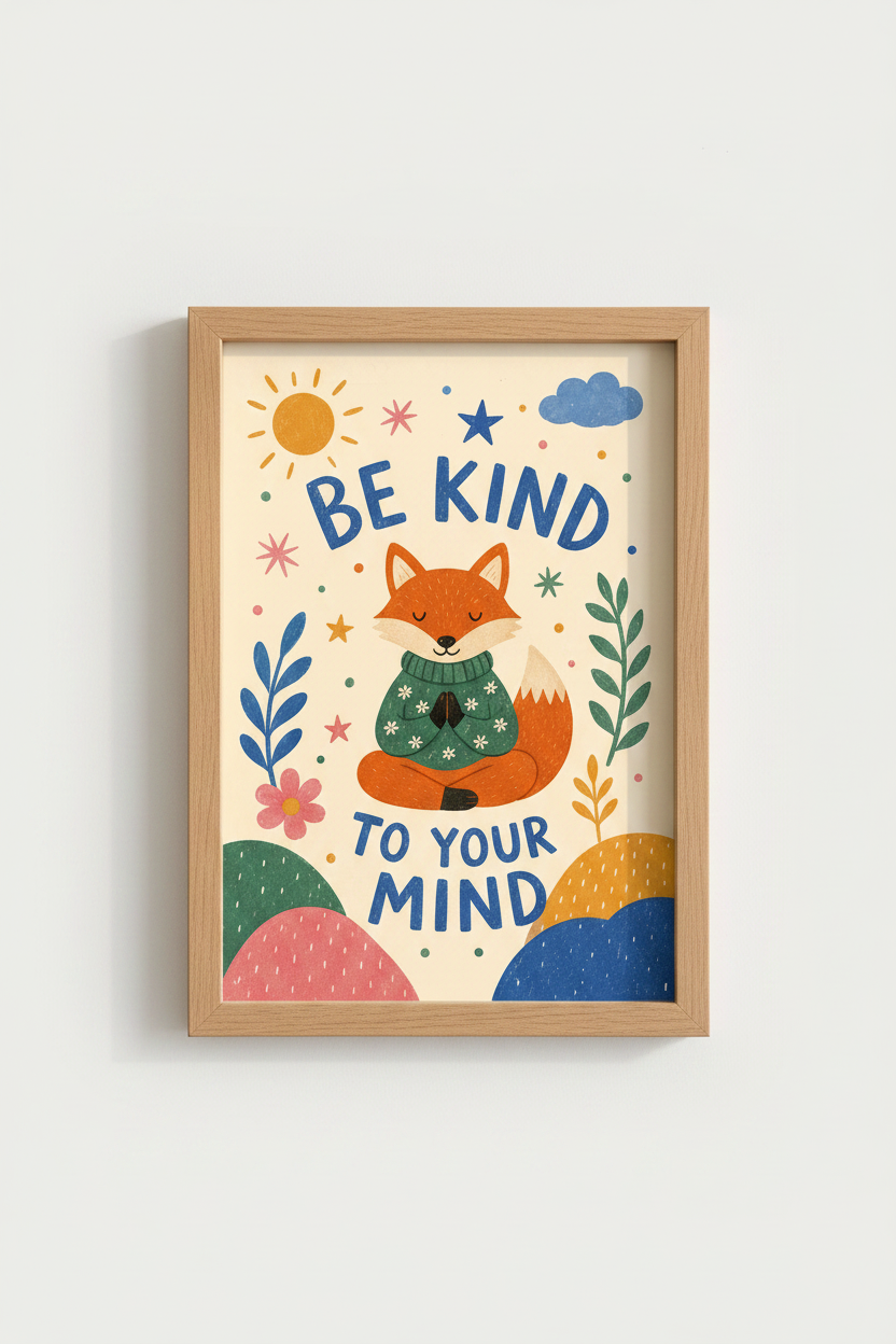 Whimsical Fox Wall Art Print | Living Room Decor | Cozy Poster