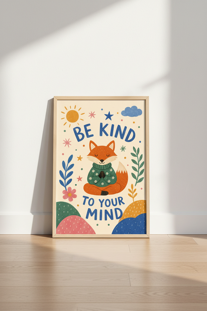 Whimsical Fox Wall Art Print | Living Room Decor | Cozy Poster