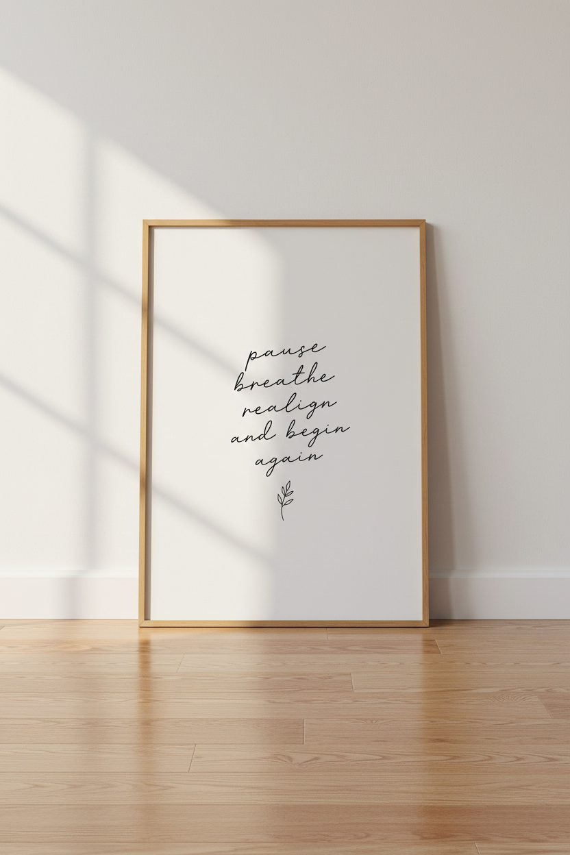 Pause Breathe Realign Wall Art | Minimalist Quote Poster | Zen Meditation Decor
