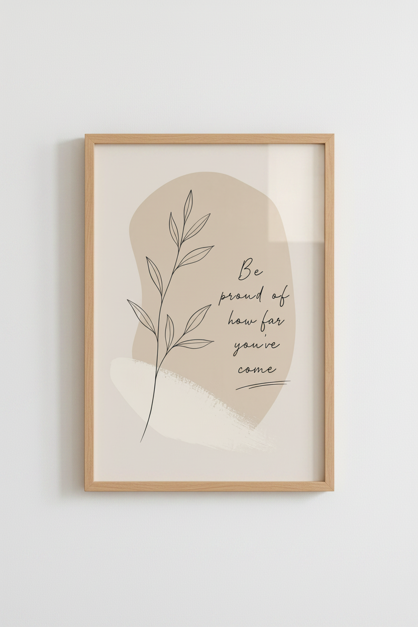 Motivational Quote Botanical Wall Art | Beige Minimalist Decor | Neutral Print