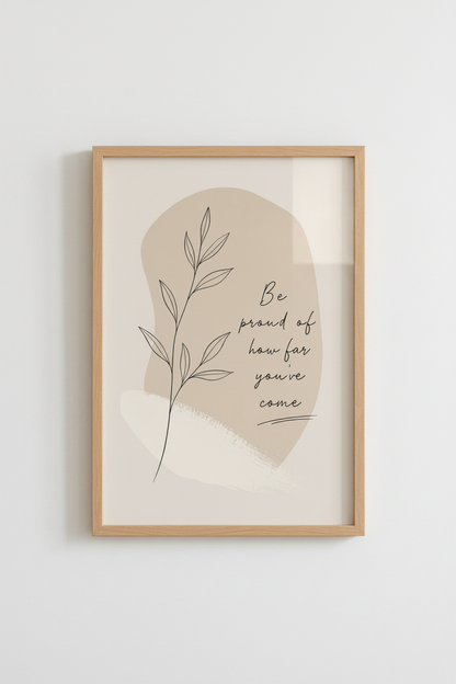 Motivational Quote Botanical Wall Art | Beige Minimalist Decor | Neutral Print