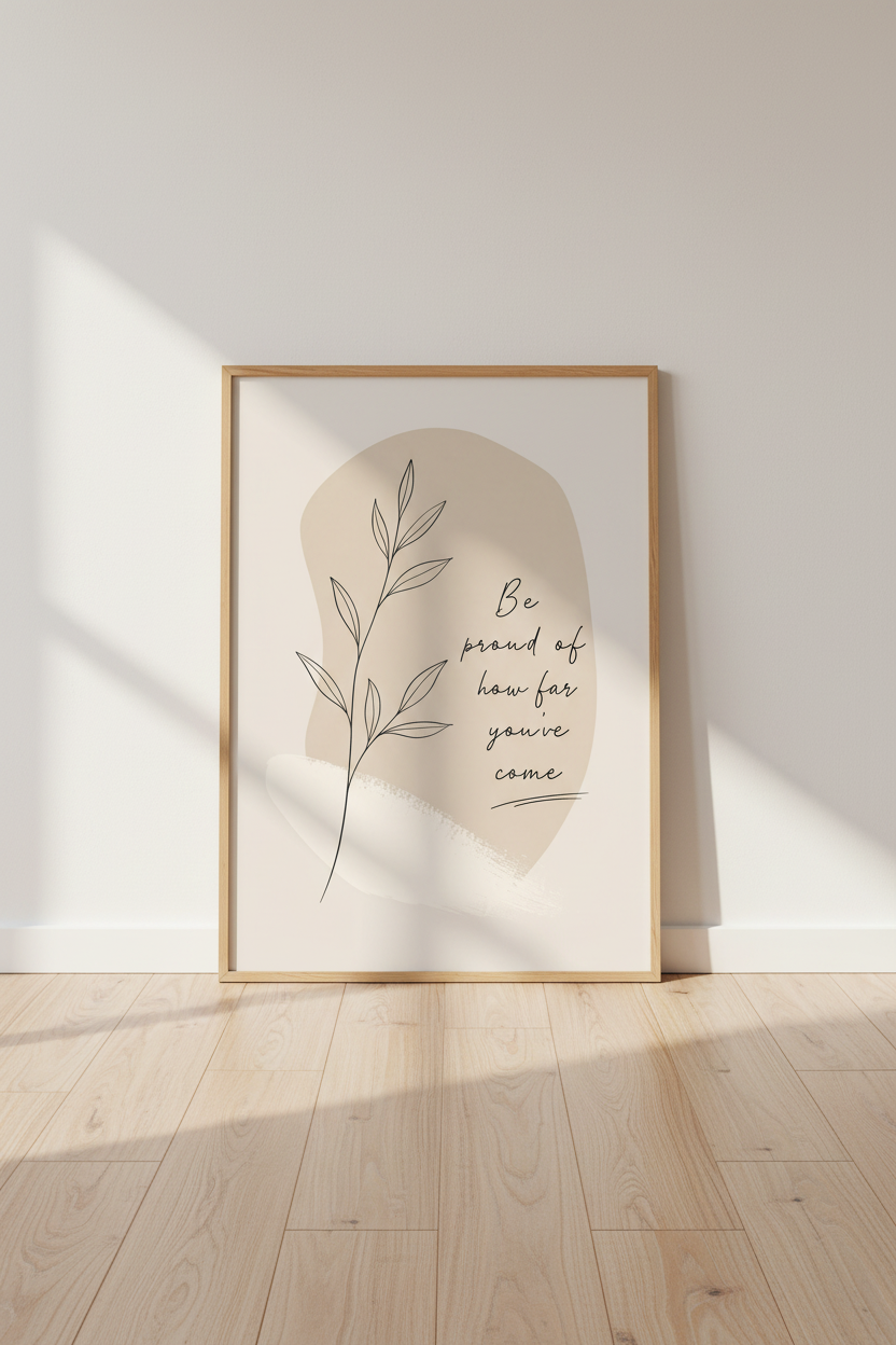 Motivational Quote Botanical Wall Art | Beige Minimalist Decor | Neutral Print