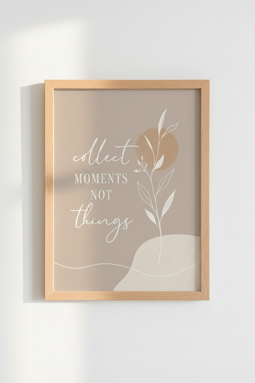 Collect Moments Not Things Wall Art | Neutral Boho Botanical | Minimalist Poster