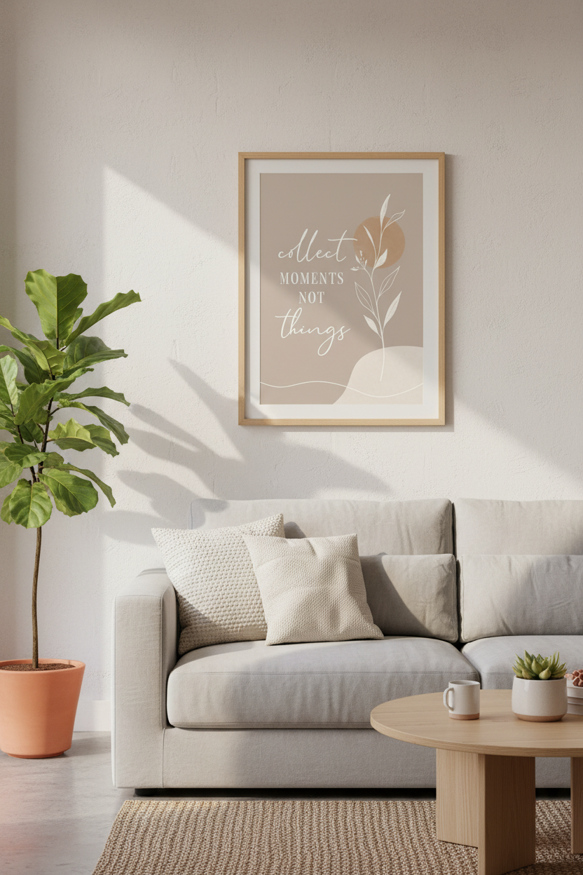 Collect Moments Not Things Wall Art | Neutral Boho Botanical | Minimalist Poster