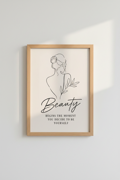Minimalist Woman Line Art | Abstract Beauty Quote Poster, Bedroom Decor