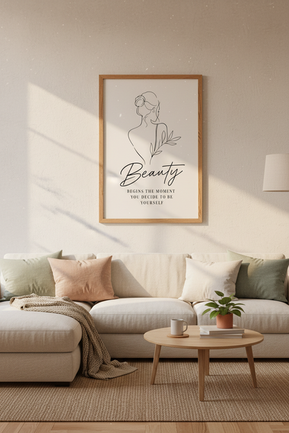 Minimalist Woman Line Art | Abstract Beauty Quote Poster, Bedroom Decor