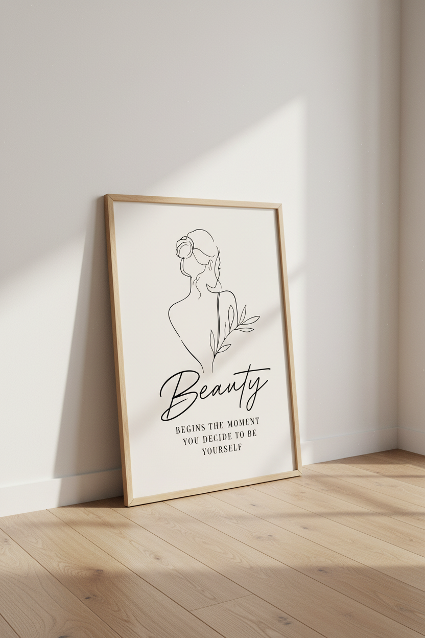Minimalist Woman Line Art | Abstract Beauty Quote Poster, Bedroom Decor