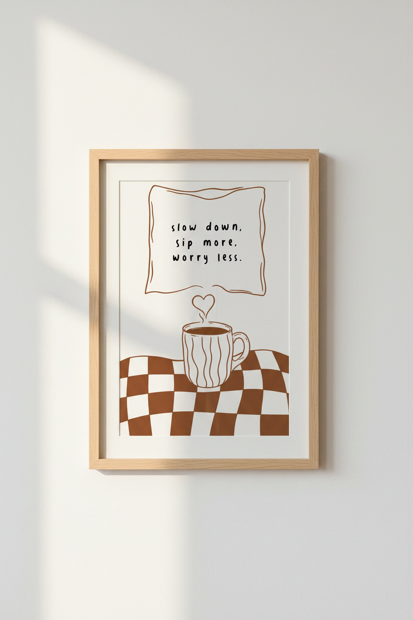 Coffee Quote Wall Art | Minimalist Brown Aesthetic Poster | Kitchen Decor