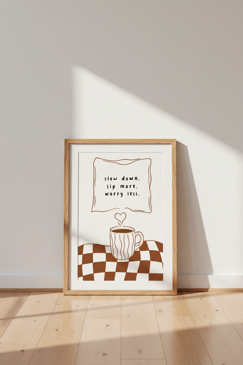 Coffee Quote Wall Art | Minimalist Brown Aesthetic Poster | Kitchen Decor