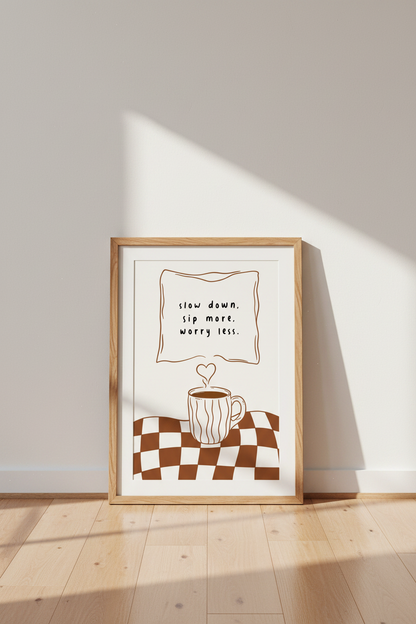 Coffee Quote Wall Art | Minimalist Brown Aesthetic Poster | Kitchen Decor