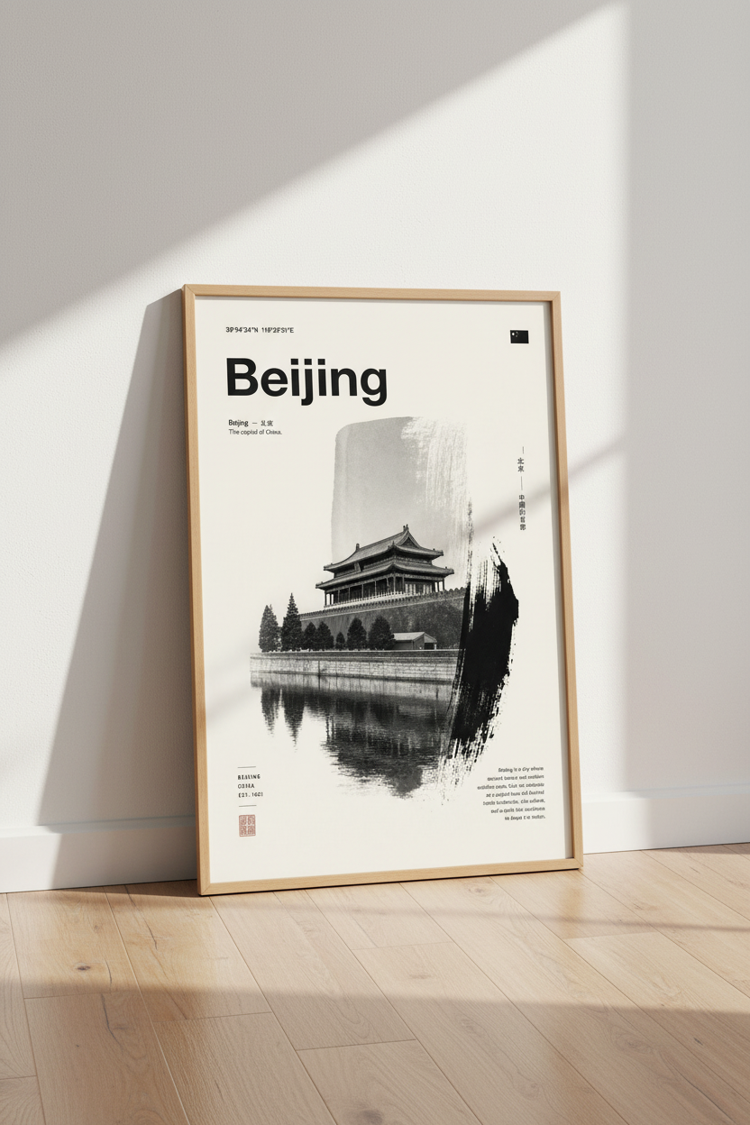 Beijing China Wall Art Print | Minimalist Travel Poster | Black and White Decor