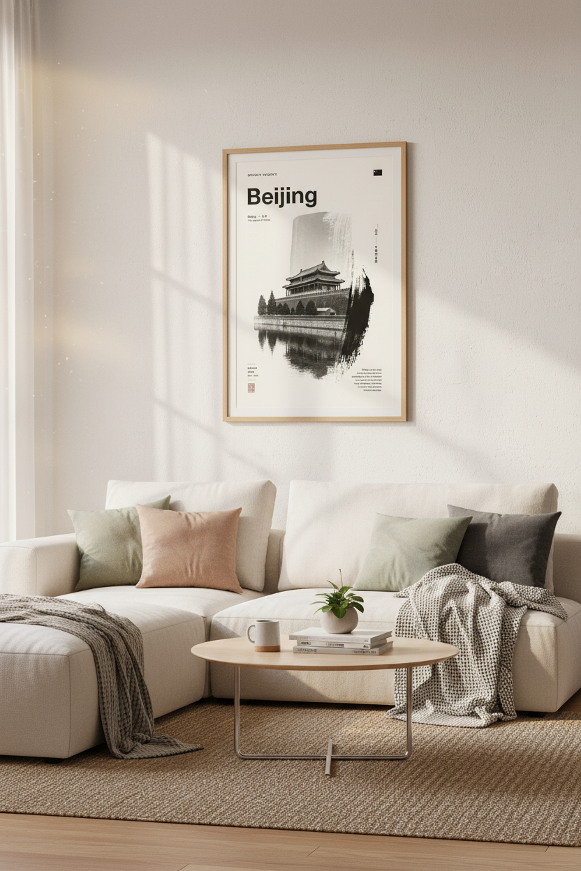 Beijing China Wall Art Print | Minimalist Travel Poster | Black and White Decor