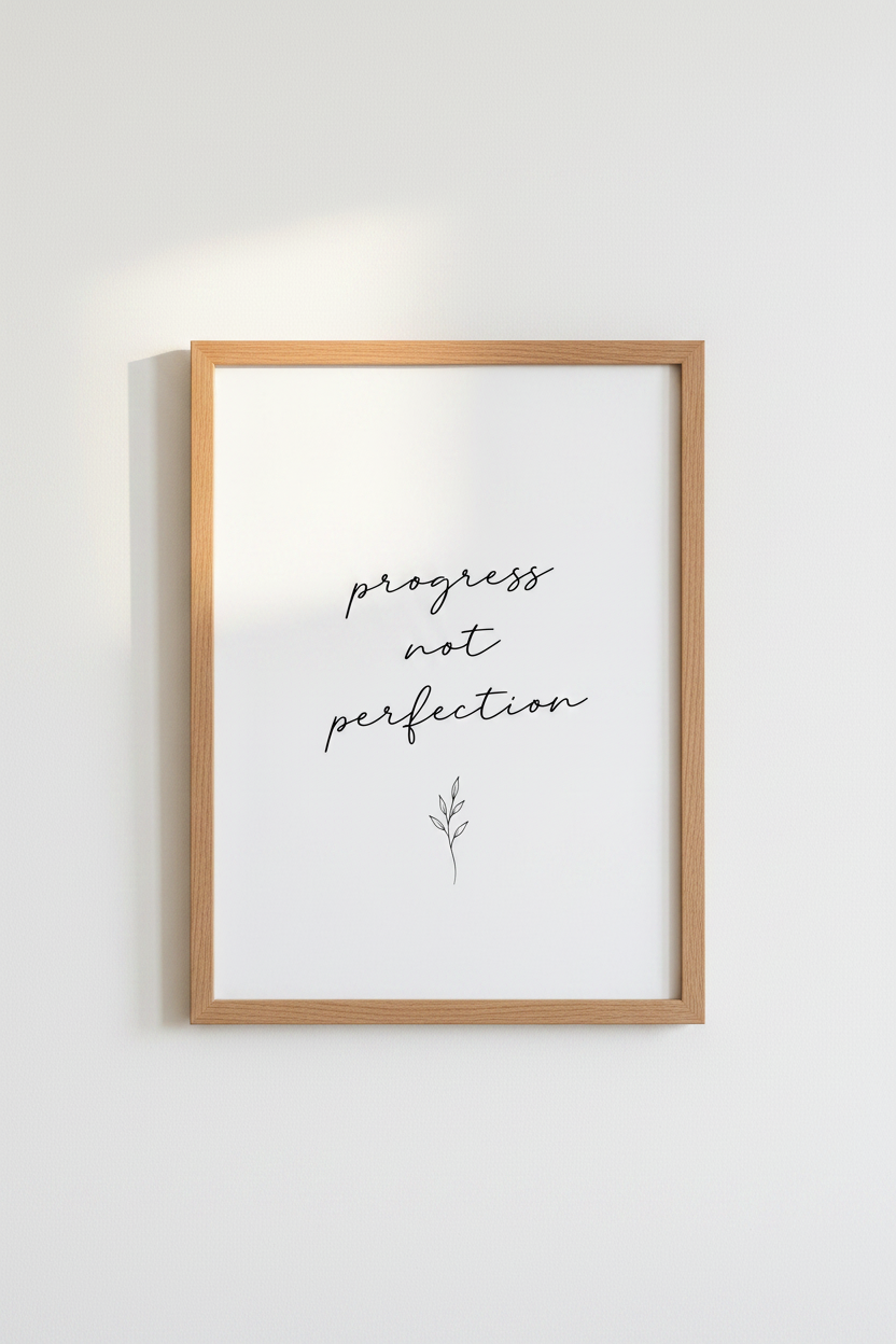 Progress Not Perfection Wall Art | Minimalist Quote Poster, Home Office Decor
