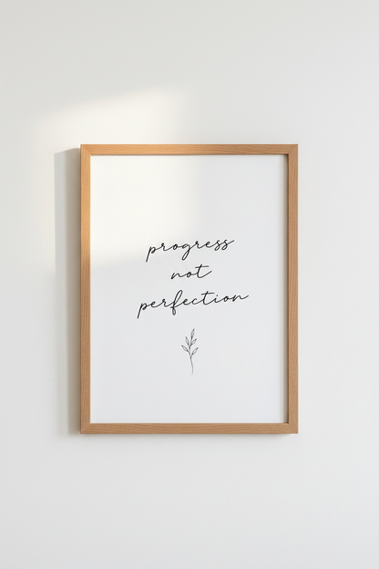 Progress Not Perfection Wall Art | Minimalist Quote Poster, Home Office Decor