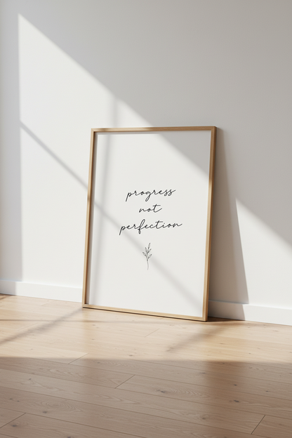 Progress Not Perfection Wall Art | Minimalist Quote Poster, Home Office Decor
