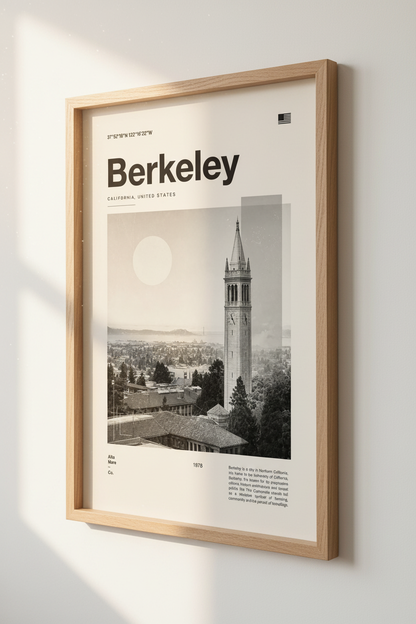 Berkeley California Printing | Minimalist Black and White Poster, UC Berkeley Home Decor