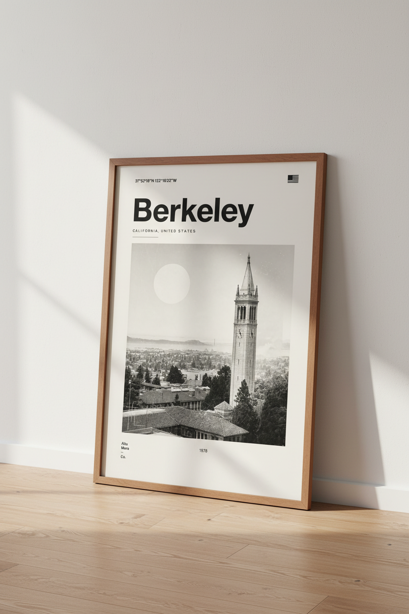 Berkeley California Printing | Minimalist Black and White Poster, UC Berkeley Home Decor