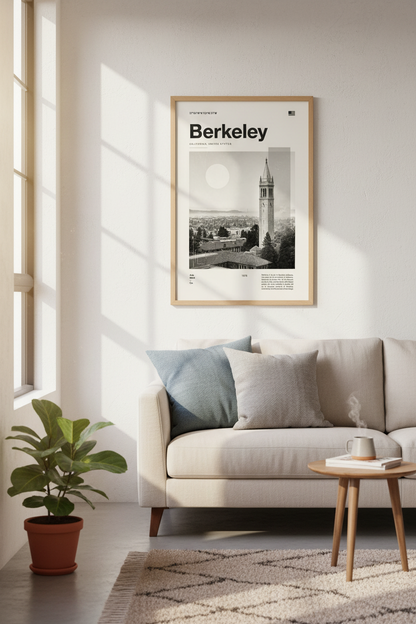 Berkeley California Printing | Minimalist Black and White Poster, UC Berkeley Home Decor
