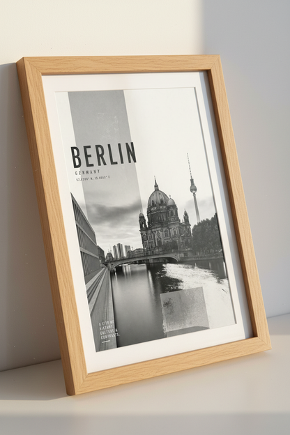 Berlin Germany Wall Art | Black and White Cityscape Poster, Modern Travel Decor