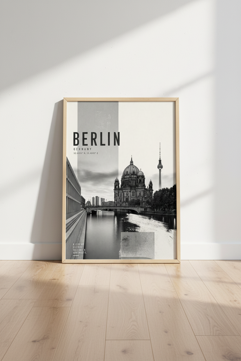 Berlin Germany Wall Art | Black and White Cityscape Poster, Modern Travel Decor