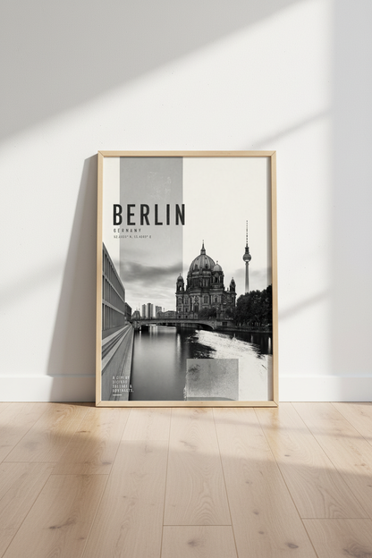 Berlin Germany Wall Art | Black and White Cityscape Poster, Modern Travel Decor