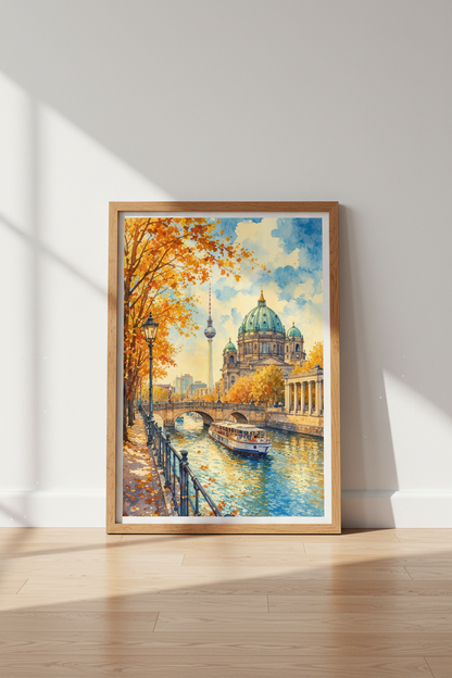 Berlin Cathedral Watercolor | Autumn Cityscape Art, Germany Travel Poster