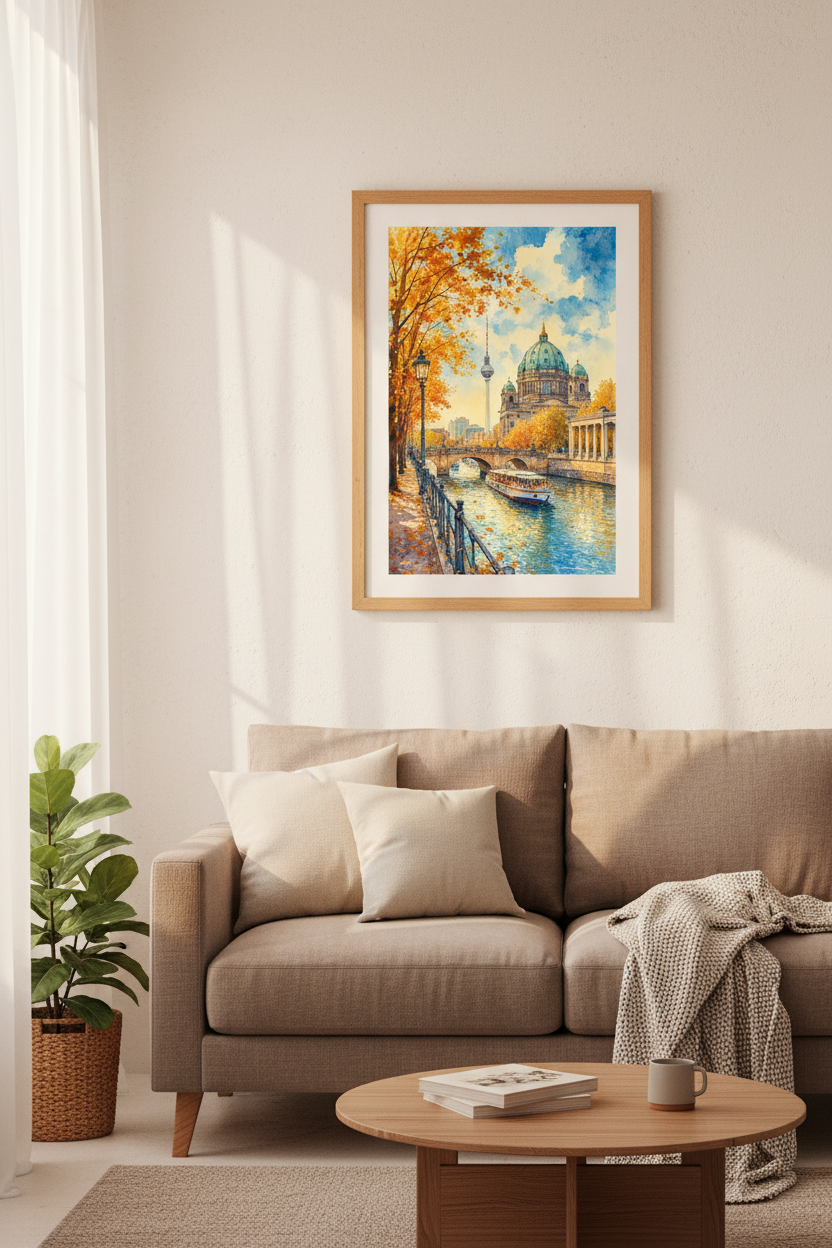 Berlin Cathedral Watercolor | Autumn Cityscape Art, Germany Travel Poster