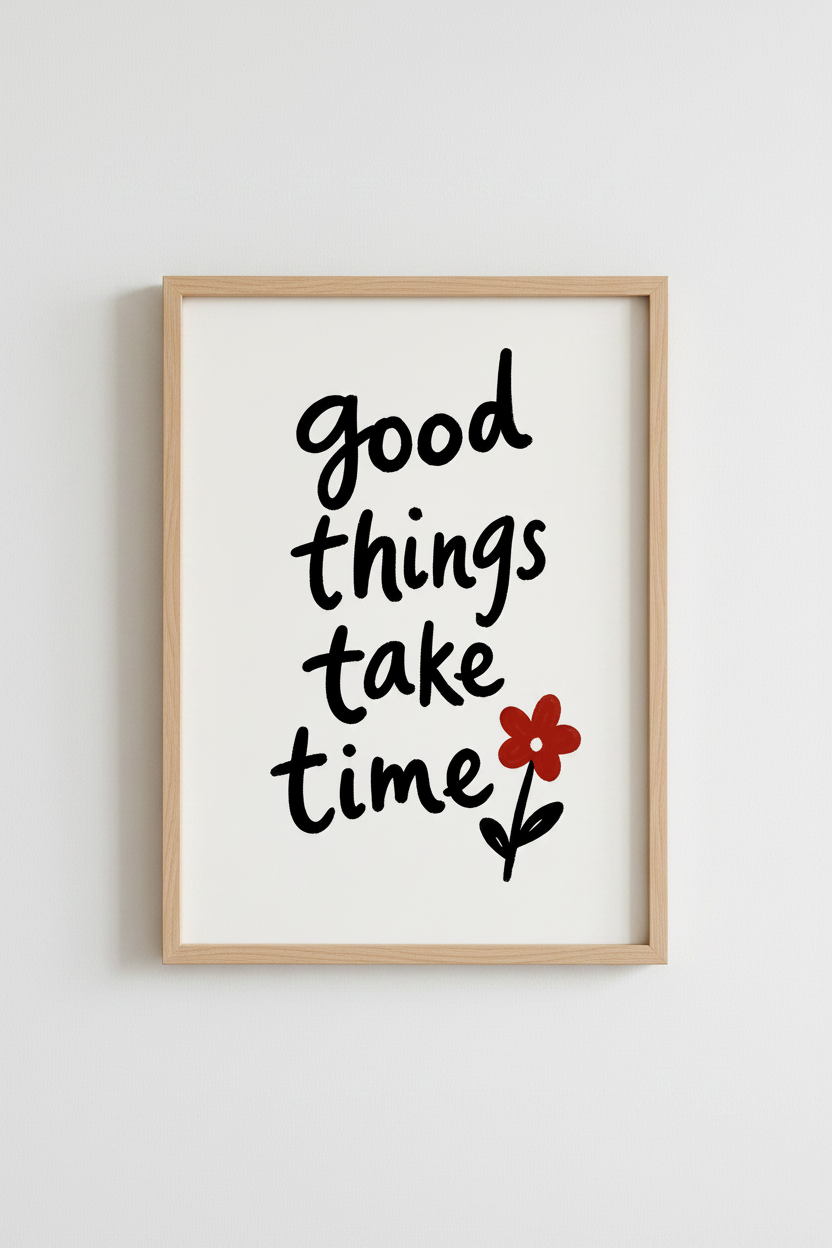 Good Things Take Time Art Print | Hand Lettered Quote, Minimalist Room Decor