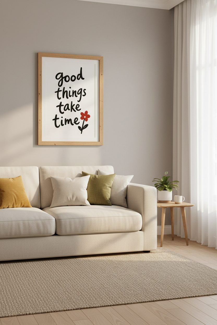 Good Things Take Time Art Print | Hand Lettered Quote, Minimalist Room Decor