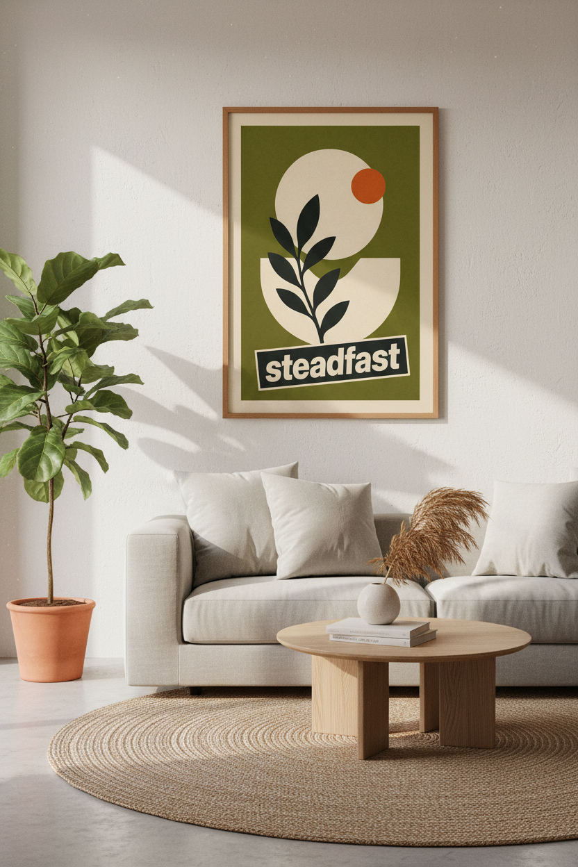 Steadfast Botanical Art Print | Mid-Century Olive Green Poster | Modern Home Decor