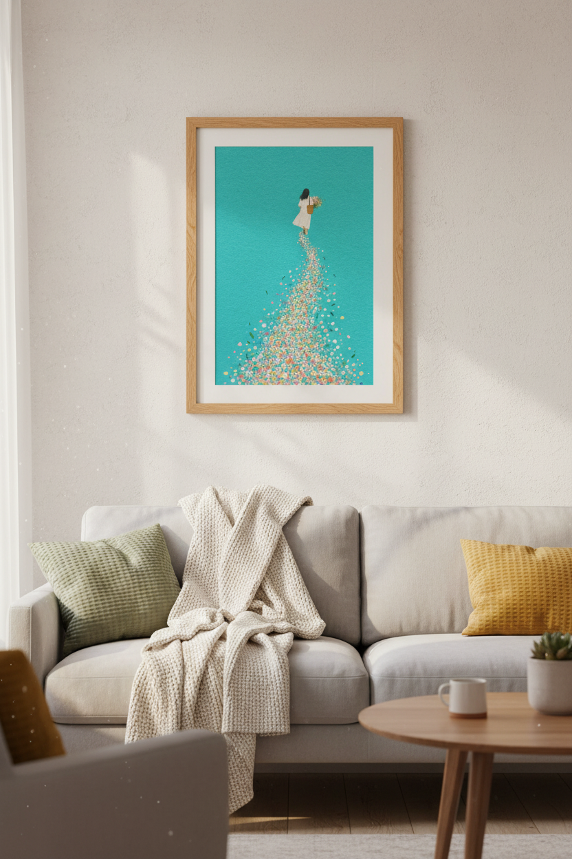 Woman &amp; Wildflowers Wall Art | Teal Minimalist Poster, Bedroom Decor