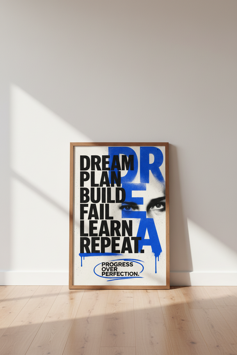 Motivational Dream Plan Build Wall Art | Office Decor | Brutalist Typography Poster