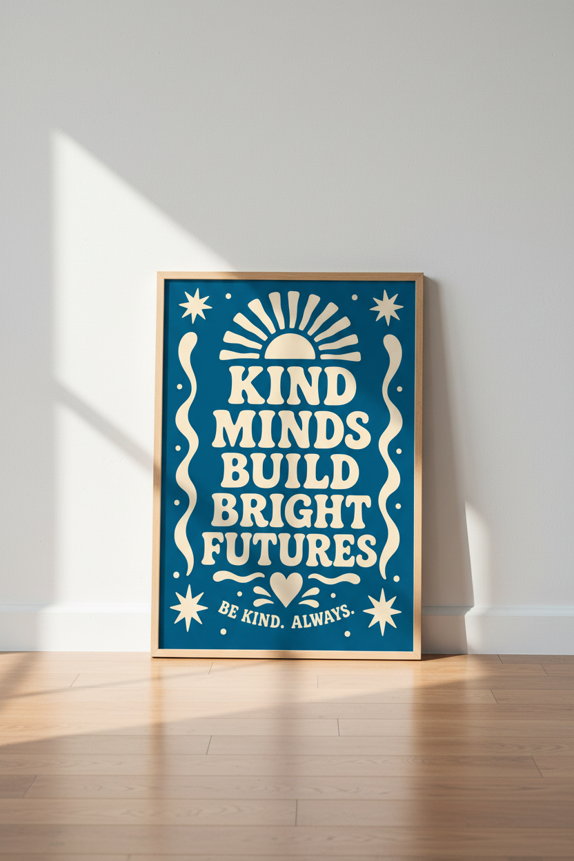 Kind Minds Build Bright Futures Wall Art | Classroom Decor | Retro Groovy Poster