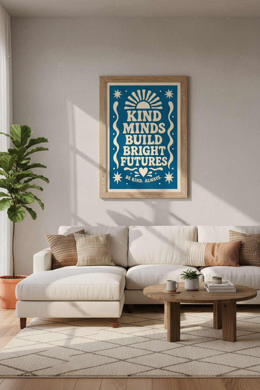 Kind Minds Build Bright Futures Wall Art | Classroom Decor | Retro Groovy Poster