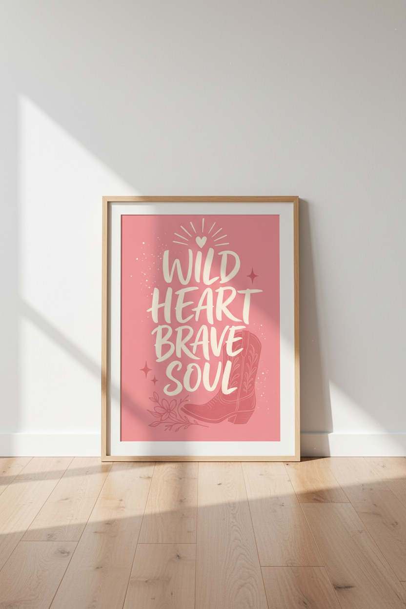Wild Heart Brave Soul Art Print | Pink Cowgirl Decor | Western Boho Poster