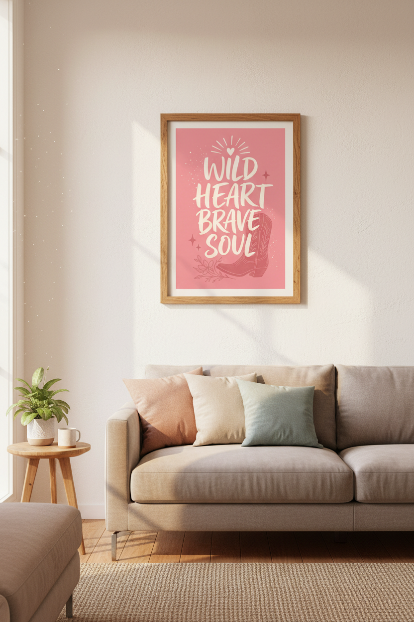 Wild Heart Brave Soul Art Print | Pink Cowgirl Decor | Western Boho Poster