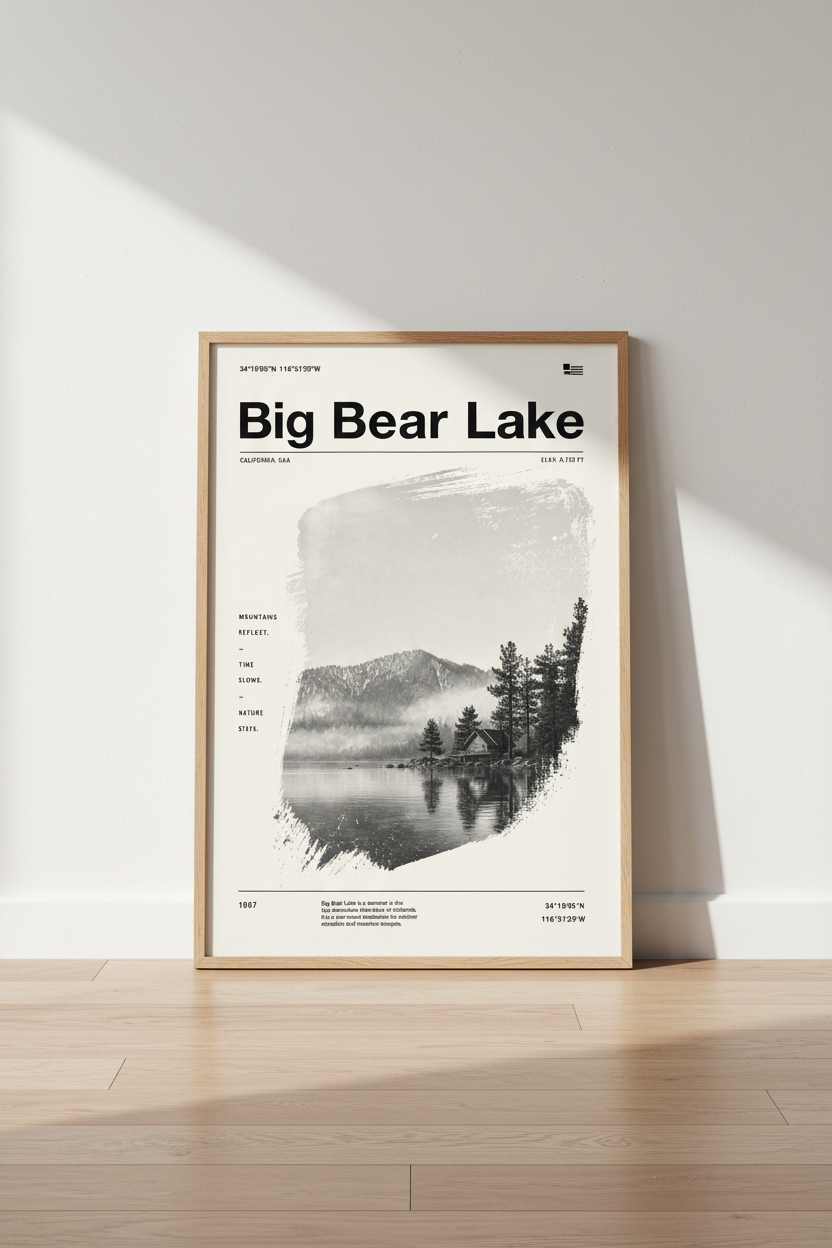 Big Bear Lake California Wall Art | Mountain Landscape Poster | Minimalist Decor