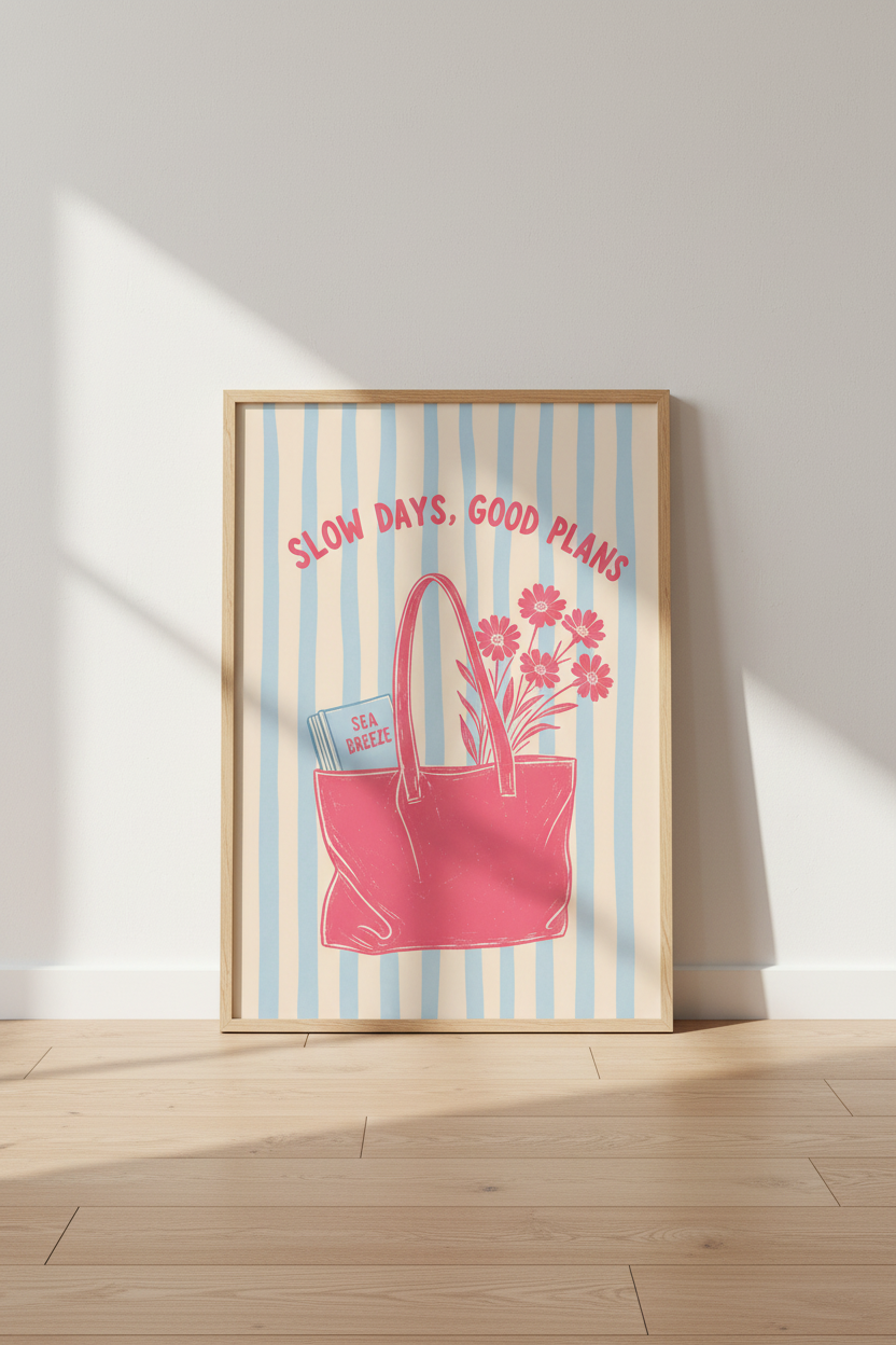 Pastel Aesthetic Art Print | Coastal Pink &amp; Blue Tote Poster | Preppy Room Decor