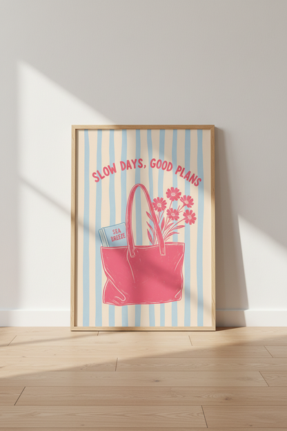 Pastel Aesthetic Art Print | Coastal Pink &amp; Blue Tote Poster | Preppy Room Decor