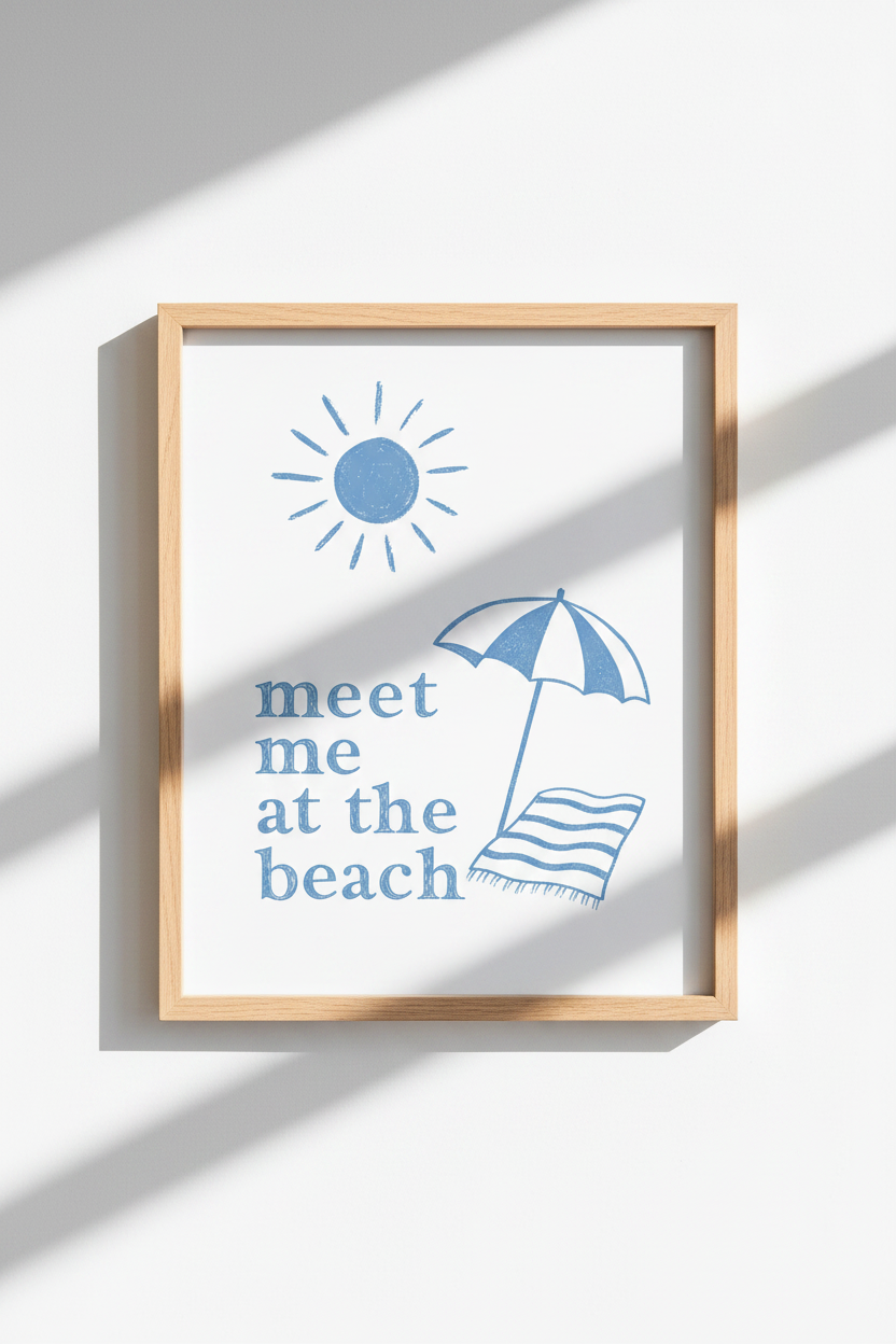 Coastal Blue Beach Wall Art | Minimalist Summer Poster, Coastal Home Decor