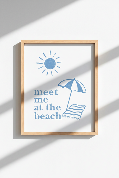Coastal Blue Beach Wall Art | Minimalist Summer Poster, Coastal Home Decor