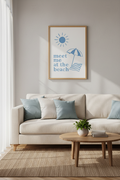 Coastal Blue Beach Wall Art | Minimalist Summer Poster, Coastal Home Decor
